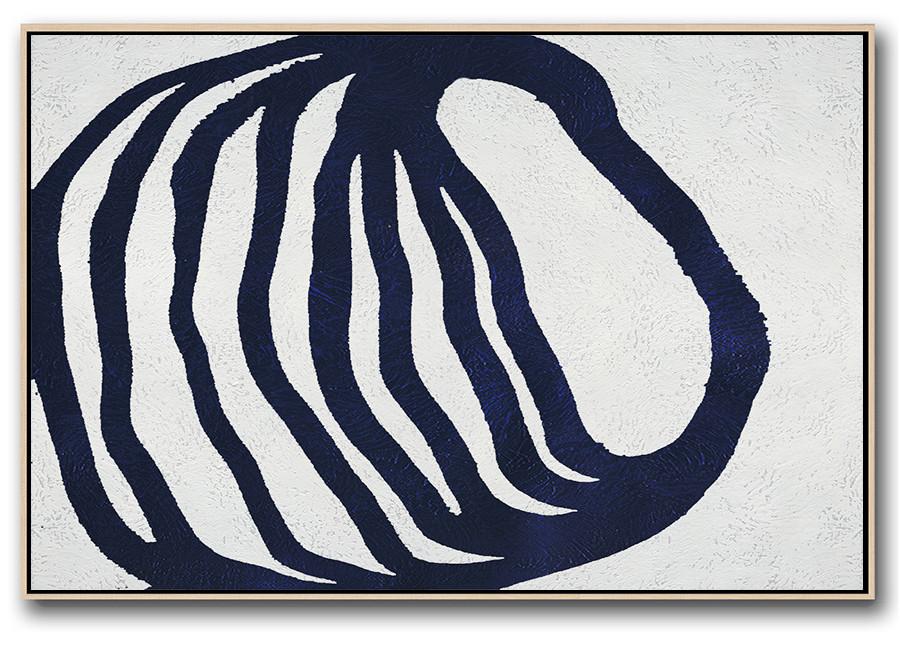 Horizontal Abstract Painting Navy Blue Minimalist Painting On Canvas - Art Work On Canvas Extra Large